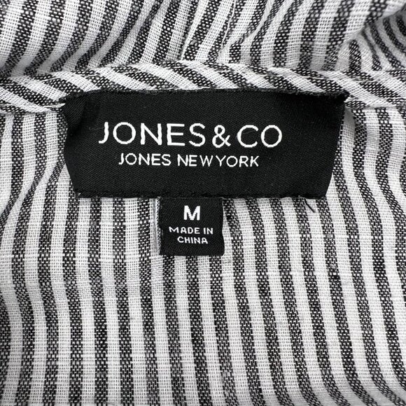 Jones & Co Women's Medium Stripe Linen Cotton Button-Up Roll Tab Sleeves Blouse - Picture 2 of 6